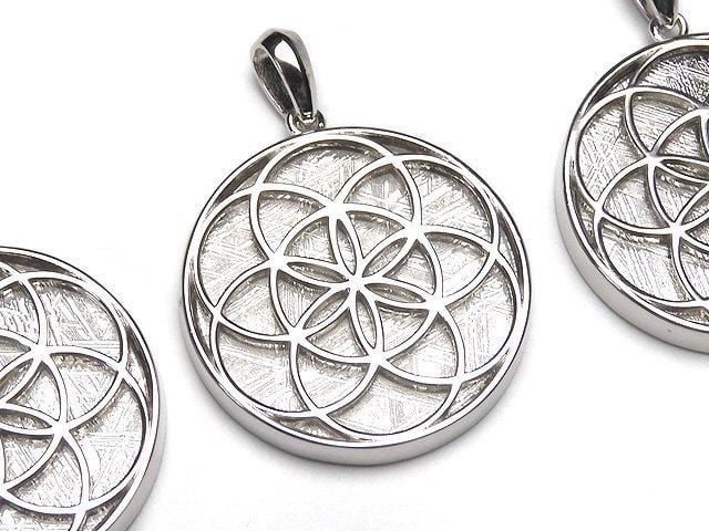 Meteorite (Muonionalusta) Seed of Life Design Coin Pendant 27mm Silver925