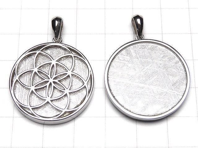 Meteorite (Muonionalusta) Seed of Life Design Coin Pendant 27mm Silver925