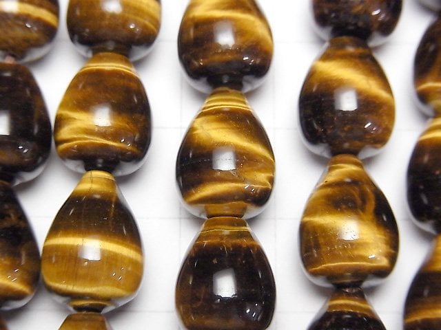 Gelber Tigerauge AAA Vertikales Loch Tropfen (Glatt) 14x10x10mm halbe oder 1Strang Perlen (ca. 15 Zoll / 36 cm)