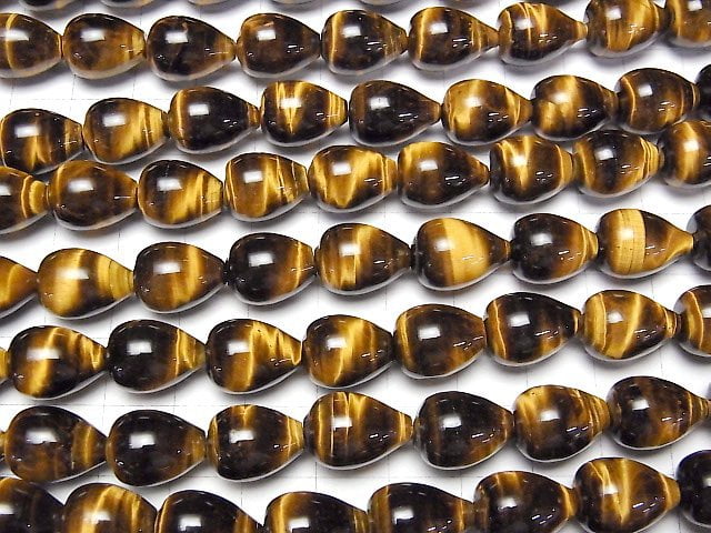 Gelber Tigerauge AAA Vertikales Loch Tropfen (Glatt) 14x10x10mm halbe oder 1Strang Perlen (ca. 15 Zoll / 36 cm)