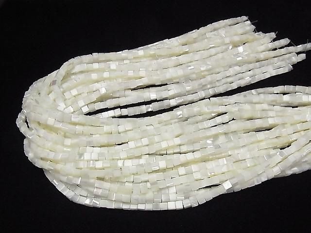 Perlmutt MOP weiß Würfel 4x4x4mm halb oder 1 Strang Perlen (ca. 15 Zoll / 38 cm)