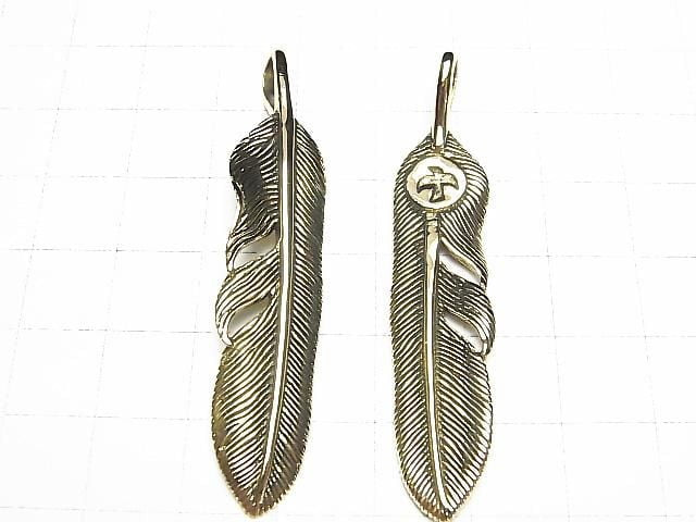 黃銅羽毛吊墜 58x12x2.5mm 1個