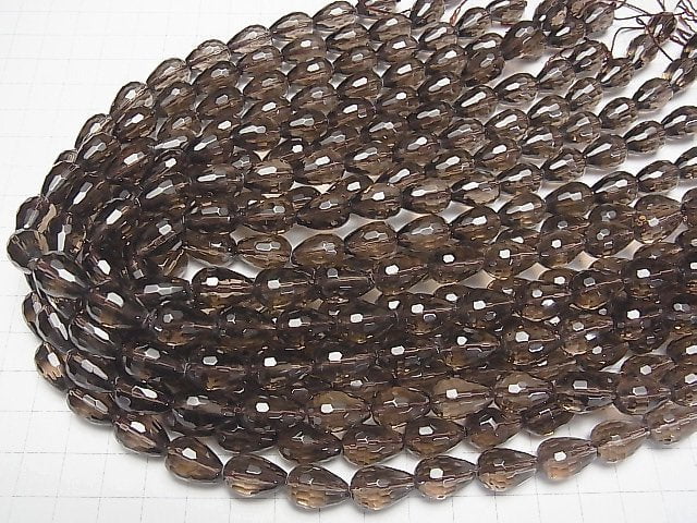 Rauchquarz AAA Vertikales Loch Facettierte Tropfen 14x10x10mm 1/4 oder 1 Strang (ca. 15 Zoll / 37 cm)