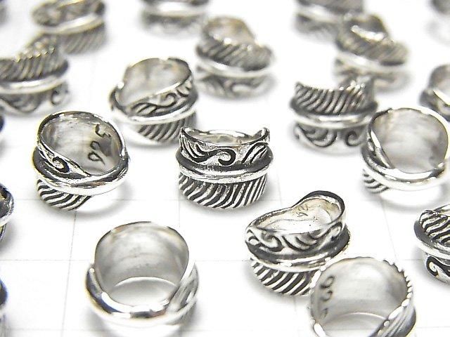 Silver 925 Feather Design Rondelle 10x9.5x7mm 1pc