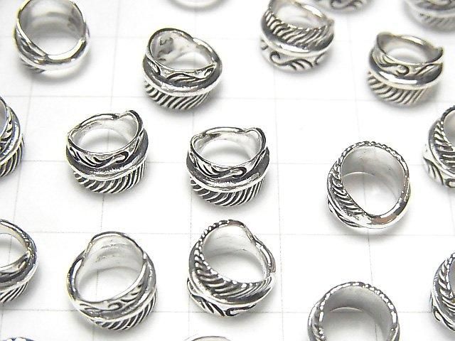 Silver 925 Feather Design Rondelle 10x9.5x7mm 1pc