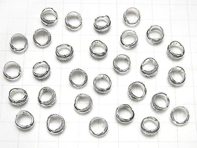 Silver 925 Feather Design Rondelle 10x9.5x7mm 1pc