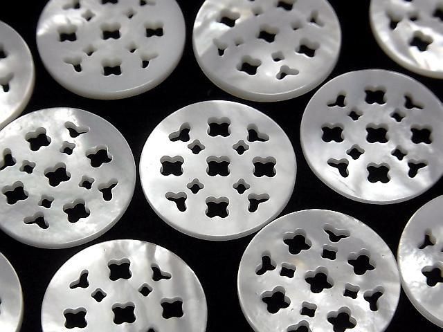 高品質白色貝殼鏤空錢幣 20x20x2mm 花朵設計 1個