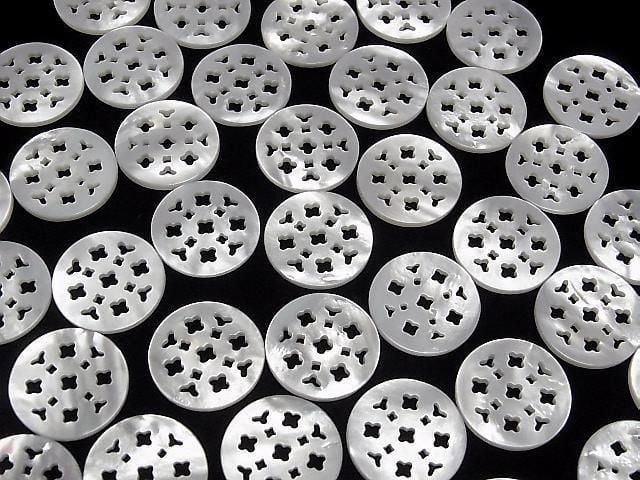 高品質白色貝殼鏤空錢幣 20x20x2mm 花朵設計 1個