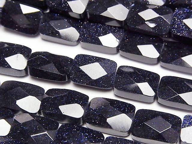 藍金沙石刻面長方形12x8mm半串或1串珠子 (約15英吋/36公分)