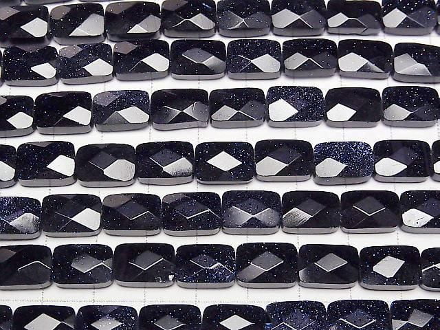 藍金沙石刻面長方形12x8mm半串或1串珠子 (約15英吋/36公分)