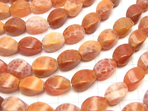 Fire Agate Rice 4 Faceted Faceted Twist 12 x 8 x 8 mm half or 1 strand beads (aprx. 15 inch / 37 cm)