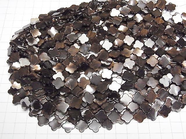 珍珠貝棕色花朵圖案珠 12x12 公釐半串或 1 串珠(約 15 英吋/36 公分)