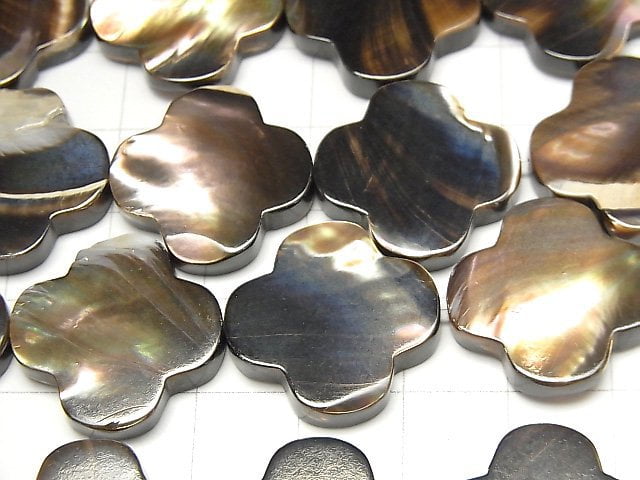 珍珠母貝 MOP 棕色花朵圖案 20x20x4mm 半串或 1 串珠子 (約 14 英吋 / 34 公分)