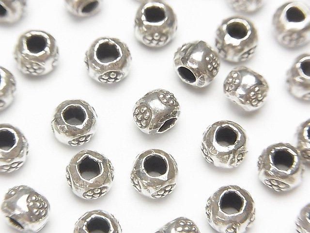Karen Silver Flower Pattern Rondelle 4.5x4.5x3.5mm 5pcs