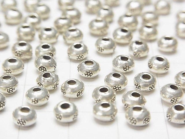 Karen Silver Flower Pattern Rondelle 5x5x3mm 3pcs