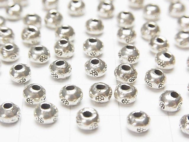 Karen Silver Flower Pattern Rondelle 5.5x5.5x4mm 4pcs