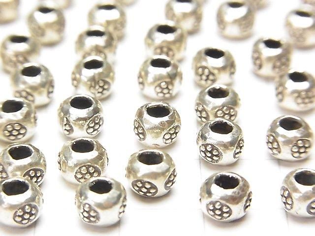 Karen Silver Flower Pattern Rondelle 6x6x4mm 4pcs