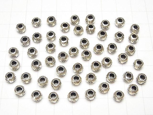 Karen Silver Flower Pattern Rondelle 6x6x4mm 4pcs