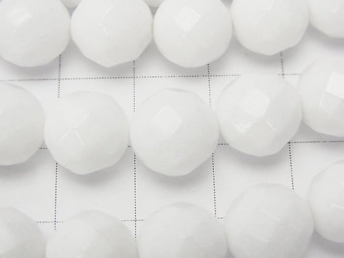 White Jade 64 Faceted Round 10 mm half or 1 strand beads (aprx. 15 inch / 38 cm)