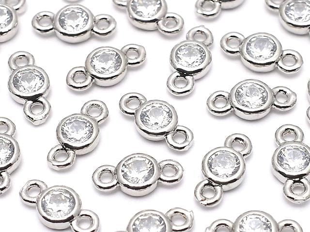 Metal CZ Round Faceted Charms, Both Sides, 8x4x2mm, Silver, 5 Pieces