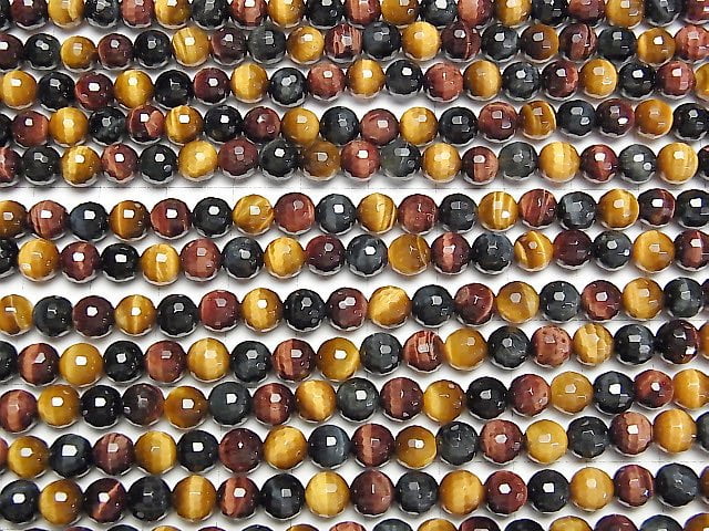 Tigerauge AAA 3-Farben-Mix 128 facettierte Runde 6mm 1 Strang Perlen (ca. 15 Zoll / 38 cm)