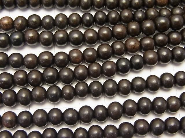 Ebony Wood Semi Round 6mm 1strand beads (aprx.15inch/38cm)