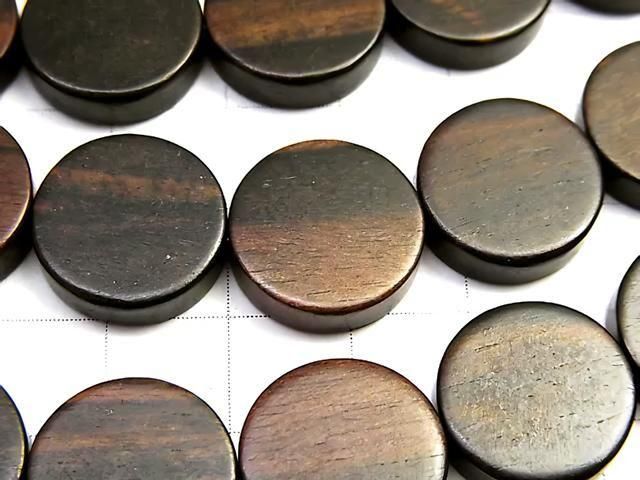 Ebony Wood Coin 15x15x5mm 1strand beads (aprx.15inch/38cm)