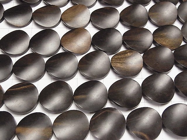 Ebony Wood Twist Coin 25x25x6mm 1strand beads (aprx.14inch/34cm)