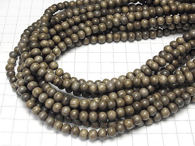 Gray Wood Semi Round 6mm 1strand beads (aprx.15inch/38cm)