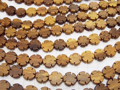 1strand $4.79! Wood Beads Flower Shape 12 x 12 x 4 mm 1strand beads (aprx.15 inch / 38 cm)
