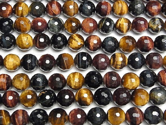 Tigerauge AA++ 3-Farben-Mix 128 Facettierte Rund 12mm halb oder 1Strang Perlen (ca. 15 Zoll / 36 cm)