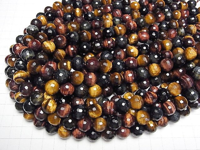 Tigerauge AA++ 3-Farben-Mix 128 Facettierte Rund 12mm halb oder 1Strang Perlen (ca. 15 Zoll / 36 cm)