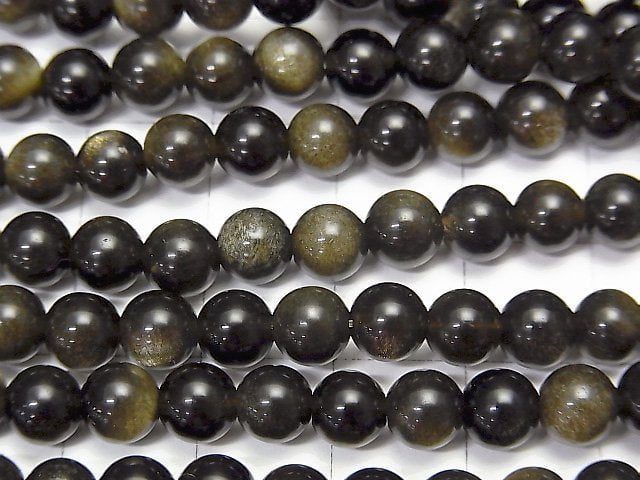 1Strang 6,79 $! Goldene Schimmer Obsidian AAA + Rund 6mm 1Strang Perlen (ca. 15 Zoll / 36 cm)