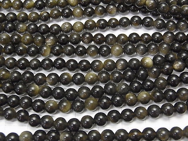 1Strang 6,79 $! Goldene Schimmer Obsidian AAA + Rund 6mm 1Strang Perlen (ca. 15 Zoll / 36 cm)