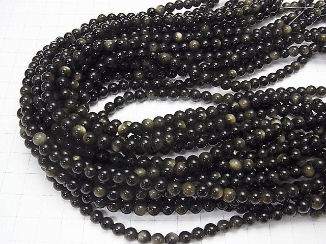 1Strang 6,79 $! Goldene Schimmer Obsidian AAA + Rund 6mm 1Strang Perlen (ca. 15 Zoll / 36 cm)