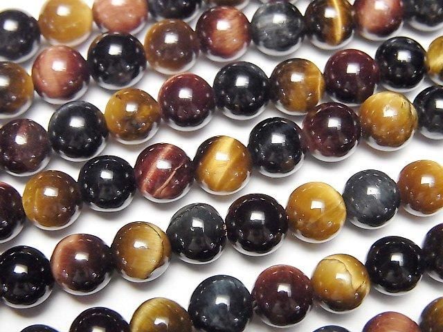 Tigerauge AA++ 3-Farben-Mix Rund 6mm 1Strang Perlen (ca. 15 Zoll / 37 cm)