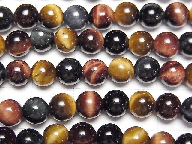 Tigerauge AA++ 3-Farben-Mix Rund 6mm 1Strang Perlen (ca. 15 Zoll / 37 cm)