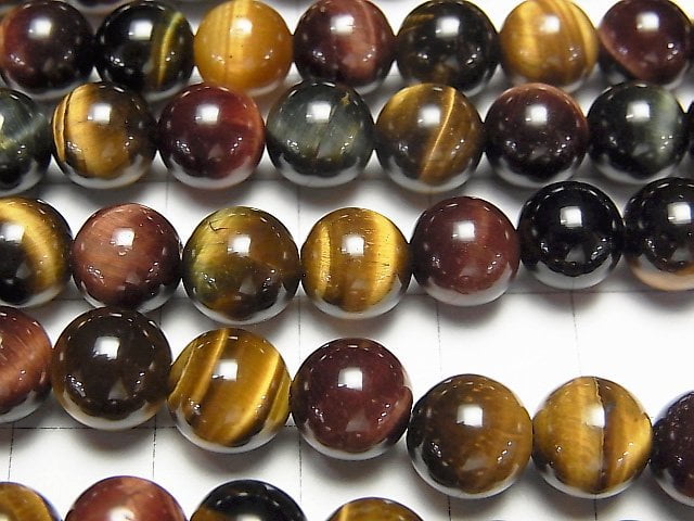 Tigerauge AA++ 3-Farben-Mix Rund 8mm 1Strang Perlen (ca. 15 Zoll / 36 cm)
