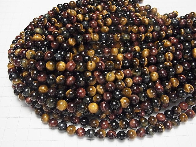 Tigerauge AA++ 3-Farben-Mix Rund 8mm 1Strang Perlen (ca. 15 Zoll / 36 cm)
