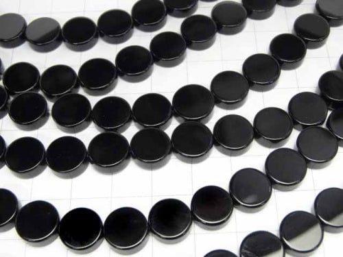 Onyx Flat Coin 10x10x4mm half or 1strand beads (aprx.15inch/37cm)
