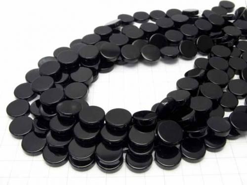 Onyx plat, pièce de monnaie 14x14mm, perles 1/2 ou 1 rang (env. 36cm/15 pouces)