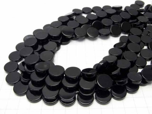 Onyx Flat Coin 14x14mm half or 1strand beads (aprx.15inch/36cm)
