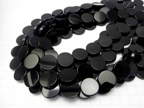 Onyx Flat Coin 18x18mm half or 1strand beads (aprx.15inch/36cm)