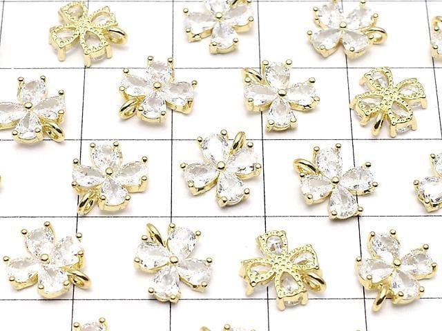 Metal CZ Charm, Clover, 9.5x8mm, Gold, 2 Pieces