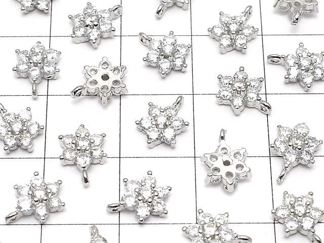 Metal Parts charm with CZ crystal, flower design, 9x6mm, silver color, 3 pieces