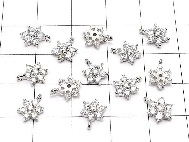 Metal Parts charm with CZ crystal, flower design, 9x6mm, silver color, 3 pieces