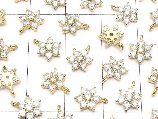 Metal Parts charm with CZ crystal, flower design, 9x6mm, gold color, 3 pieces