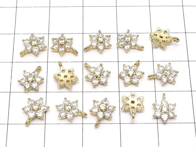 Metal Parts charm with CZ crystal, flower design, 9x6mm, gold color, 3 pieces