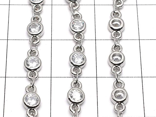 Silver-colored chain with CZ round faceted metal parts, 10cm.