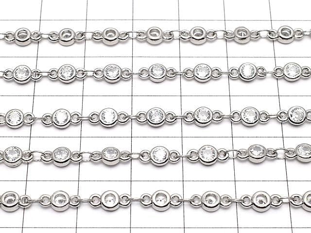 Silver-colored chain with CZ round faceted metal parts, 10cm.